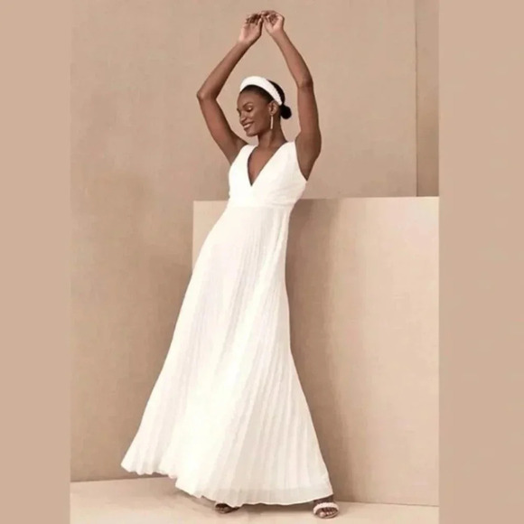 NWT Anthropologie BHLDN Badgley Mischka Sloane Dress White Plunge Maxi Size 2 - Picture 2 of 14
